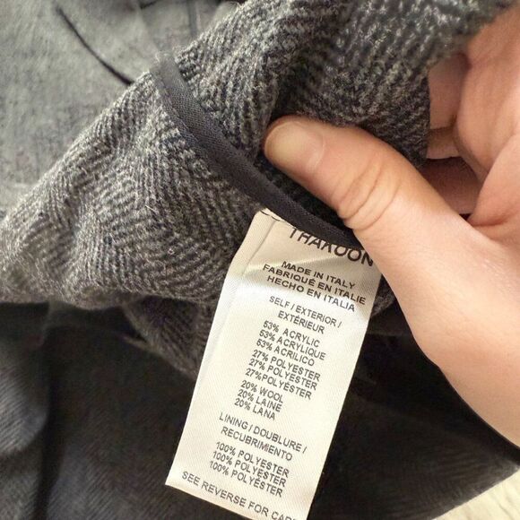 Women Thakoon Herringbone Wrap Tie Jacket Mid Length in Dark Grey Size Small - Picture 8 of 9